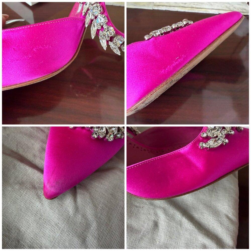 Manolo Blahnik Lurum Pink Satin Crystal 90mm Mule Heels EU 40 w/Box Dust Bag COA - Picture 11 of 16